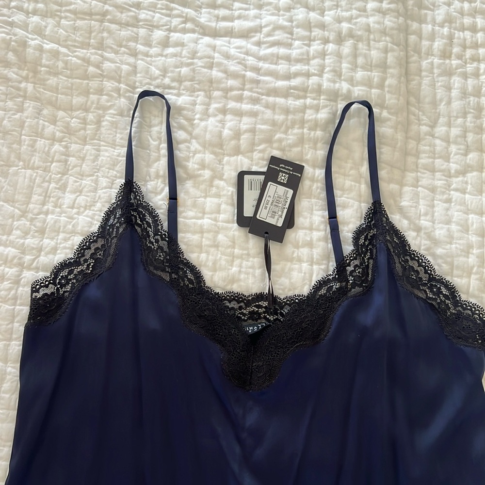 Vannina Vesperini stretch silk satin slip with black lace.
